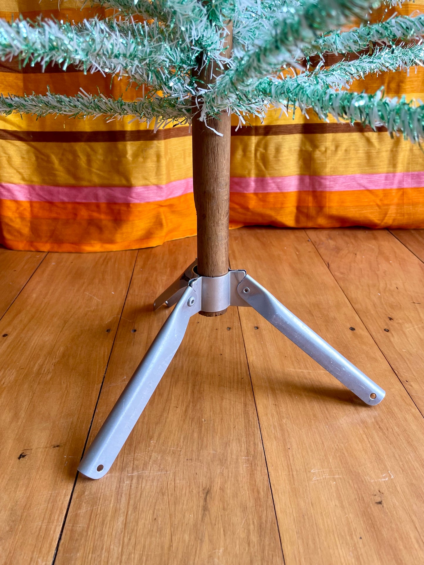 Pistachio Ice Cream - 4 foot Vintage white and green Christmas tree - midcentury modern tinsel xmas tree