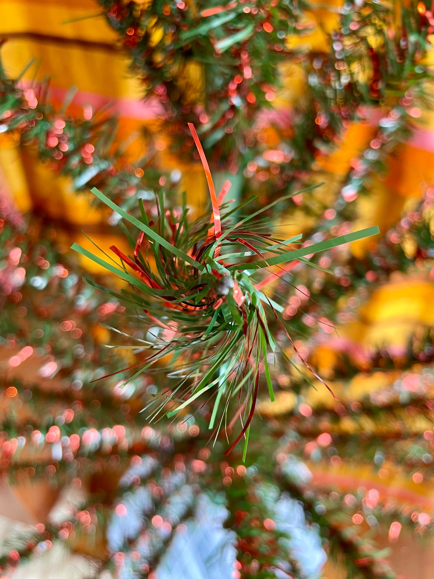 Red and green vintage 4 foot Christmas tree - midcentury modern tinsel xmas tree