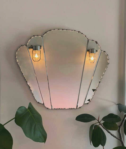 The Seashell Mirror - Vintage frameless mirror with tiered scalloped panels