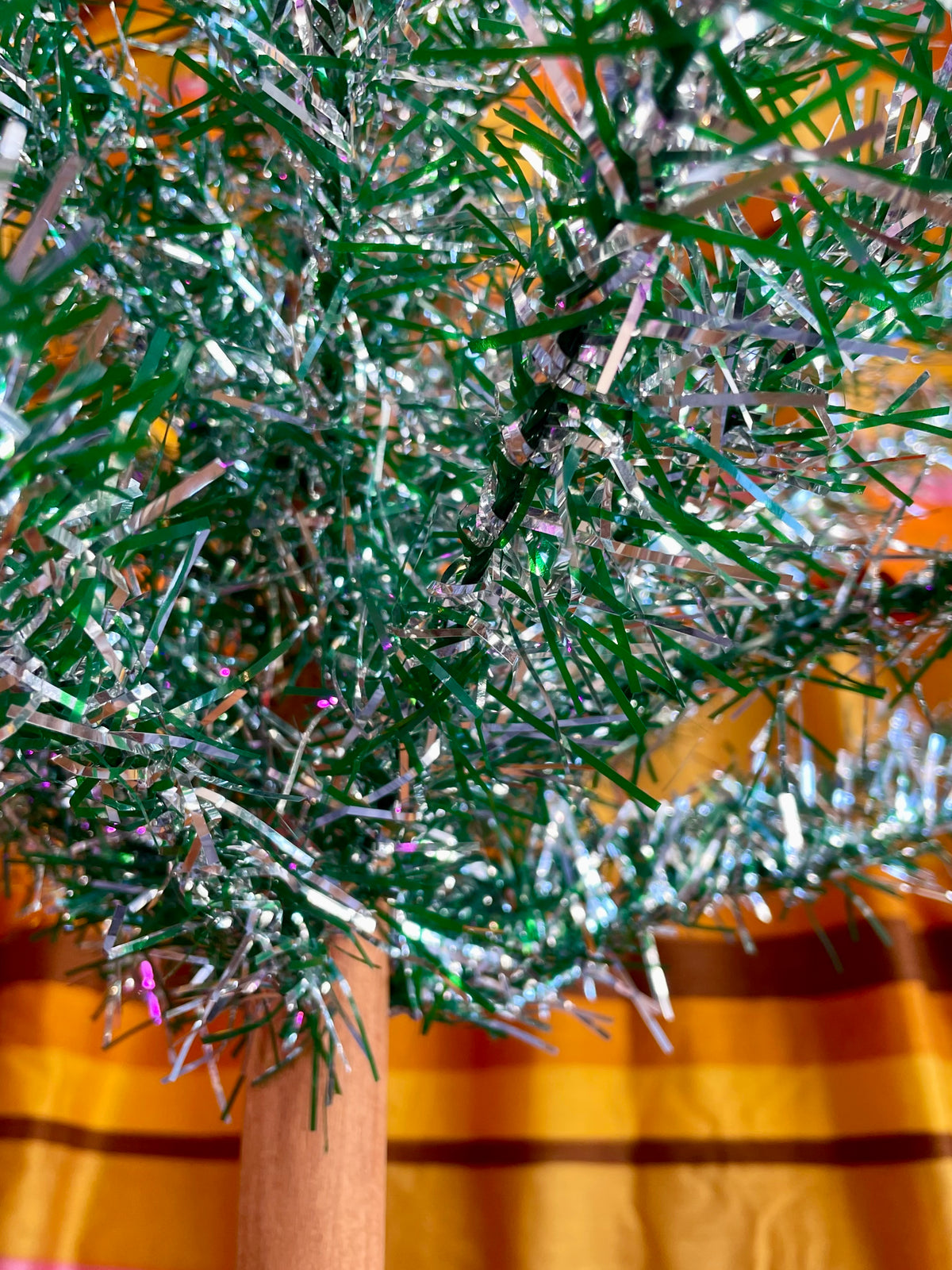 Tinselite Tree - Authentic vintage midcentury modern Christmas tree / retro silver and green tinsel tree