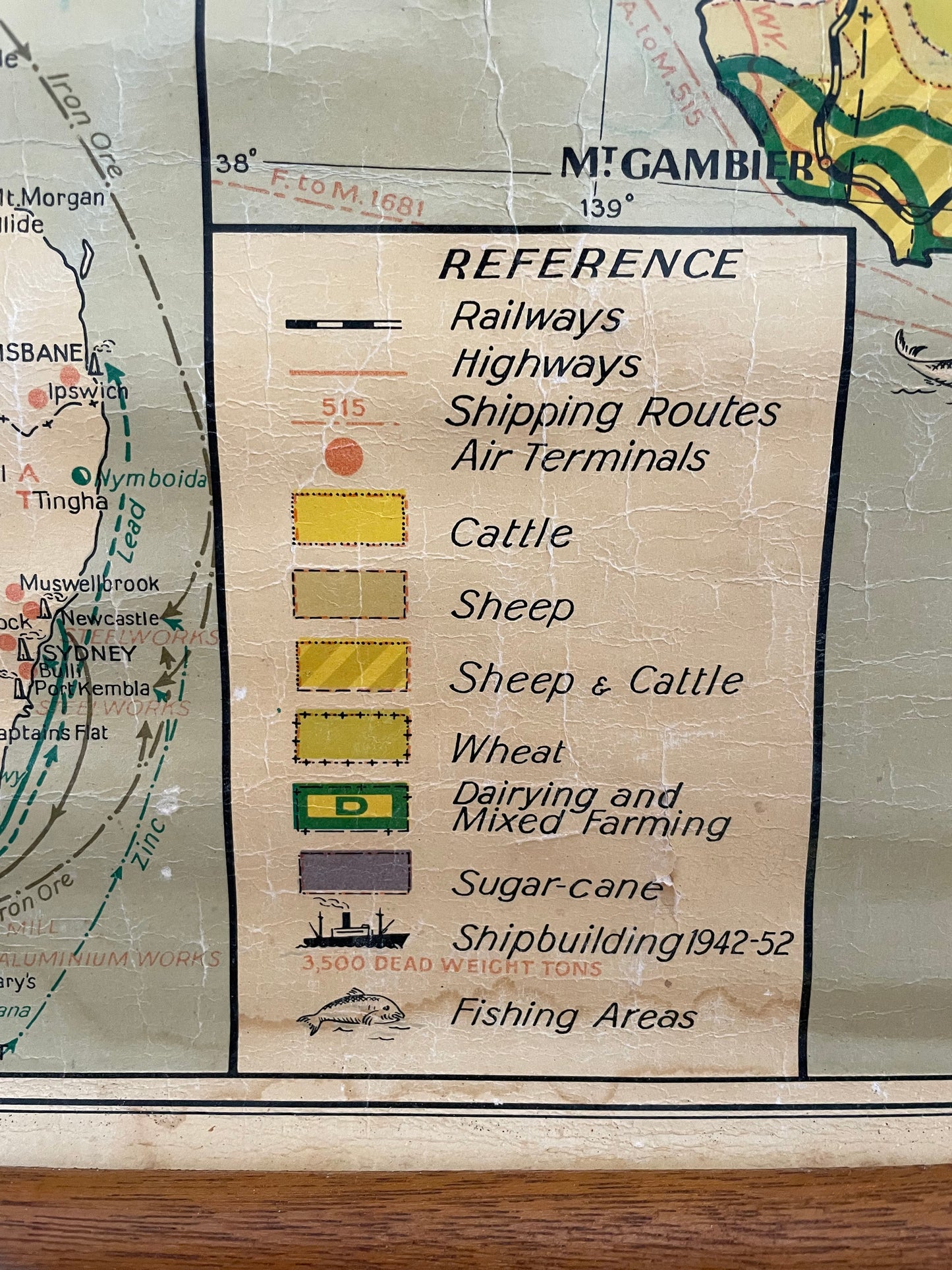 1952 vintage pull down map of Australia - large Australian educational canvas chart
