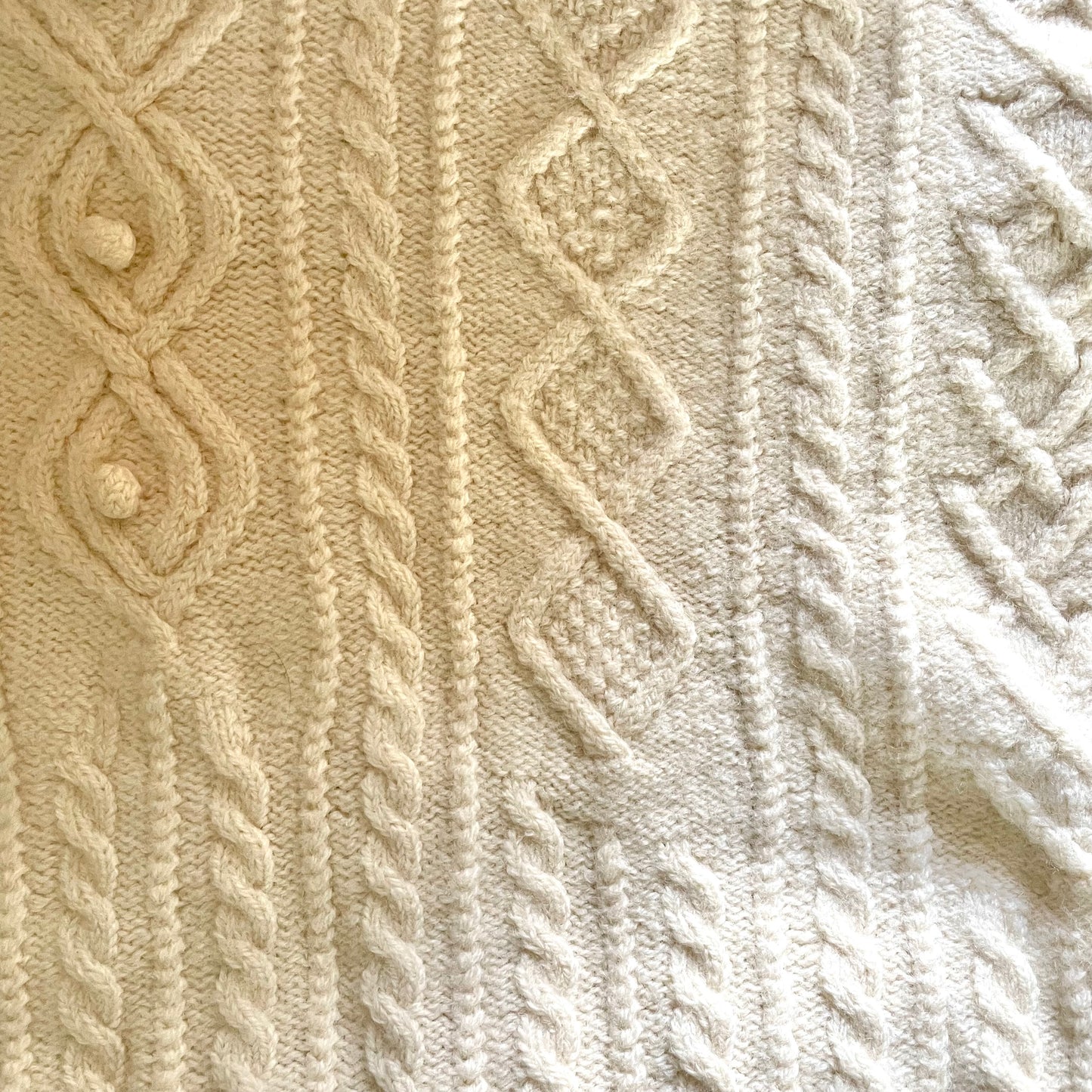Vintage Roberta Freymann for Bergdorf Goodman handknit wool sweater - cable knit fisherman jumper with pompom details