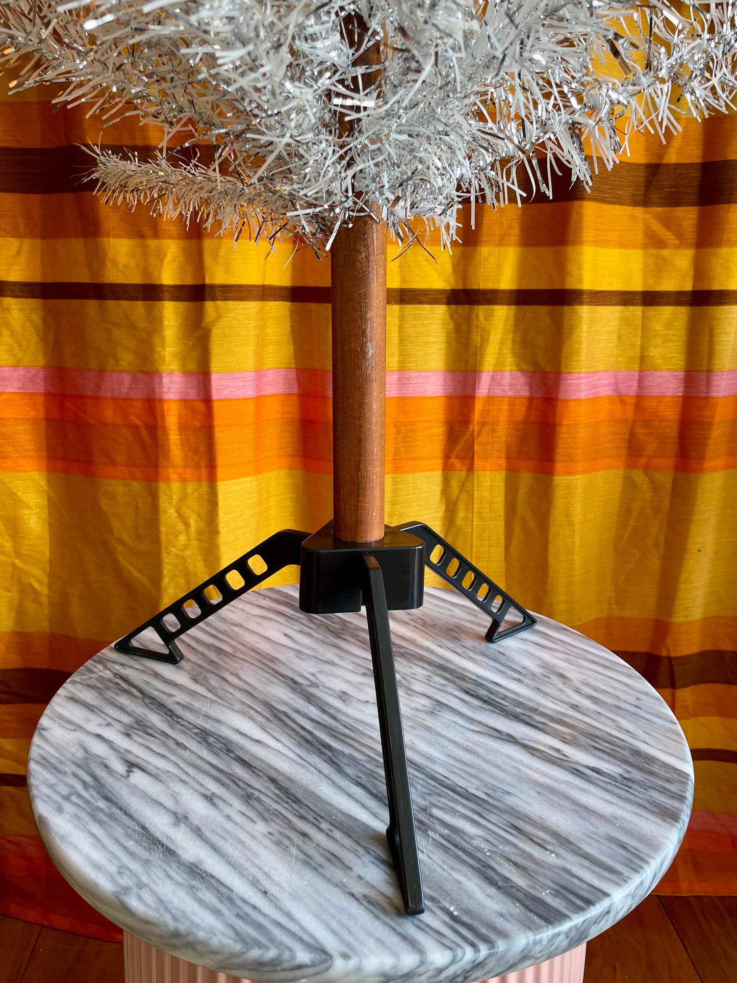 The Silver Bullet- 4 foot Vintage white and silver Christmas tree - midcentury modern stainless tinsel xmas tree