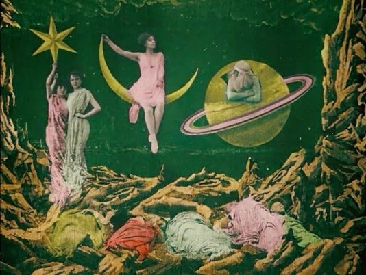 The Voyage dans la Lune Wall Hanging - Vintage Star tapestry with metal bullion tassels