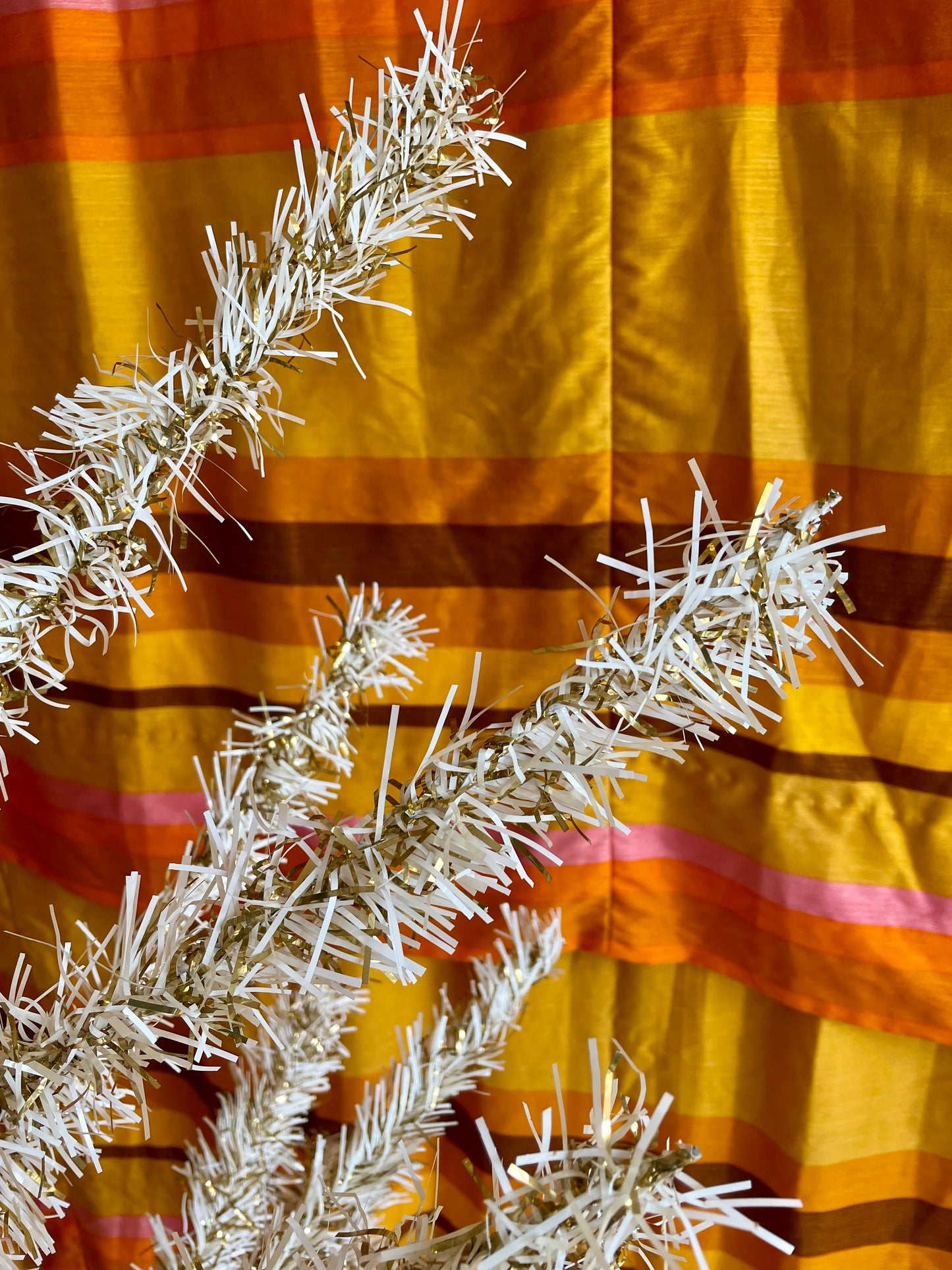 Retro white and gold 4 foot Vintage Christmas tree - midcentury modern tinsel xmas tree