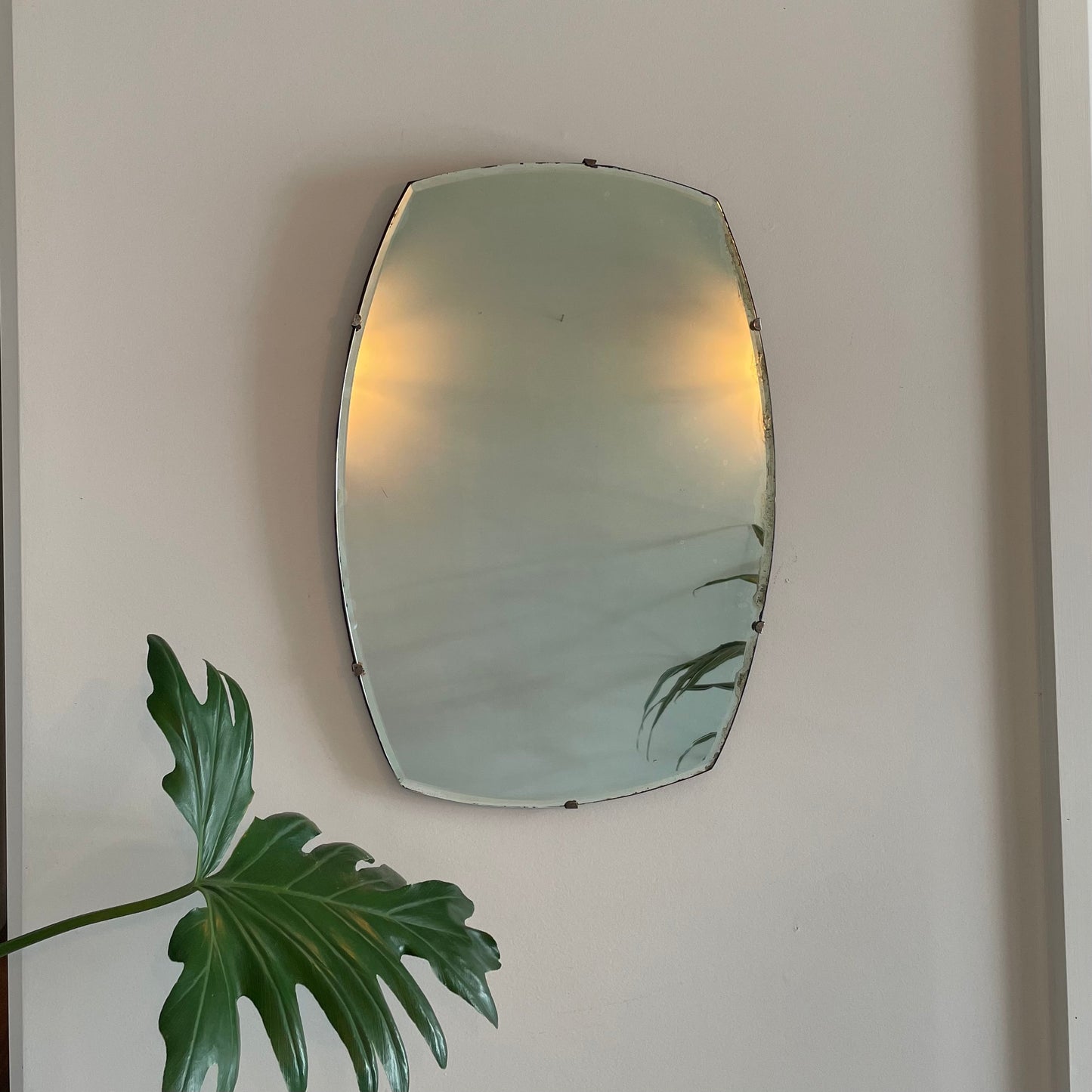 Antique beveled mirror - frameless oval mirror