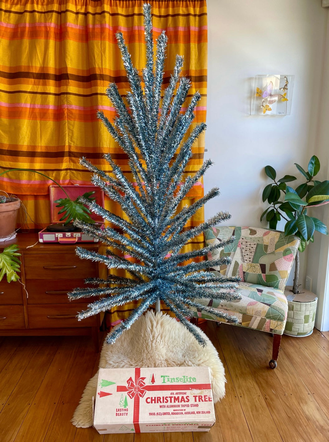 Cinderella Tree - vintage blue and silver aluminum Christmas tree / midcentury modern Xmas tree