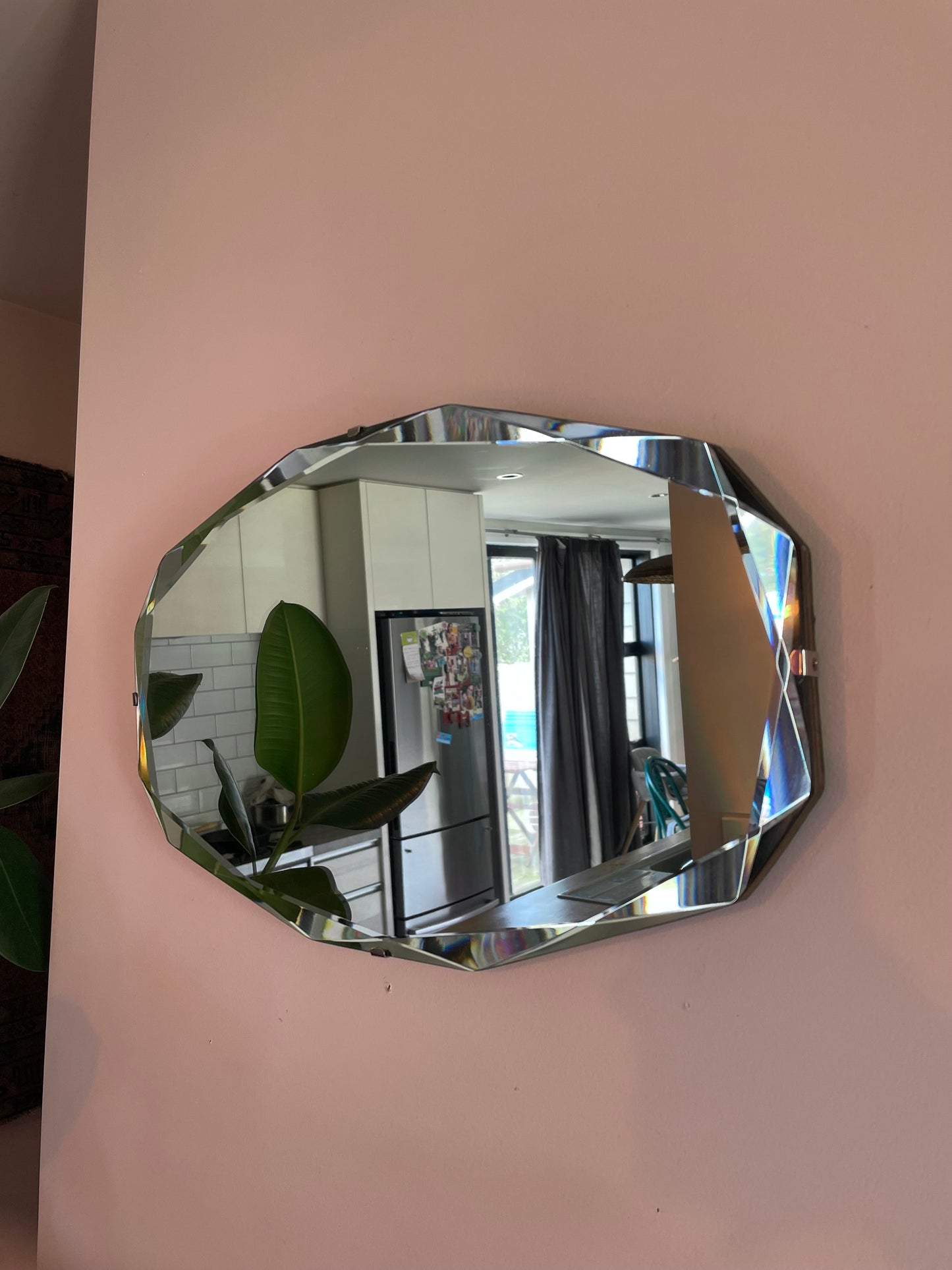 Art deco mirror with diamond faceted beveled edges and 12 sides - horizontal