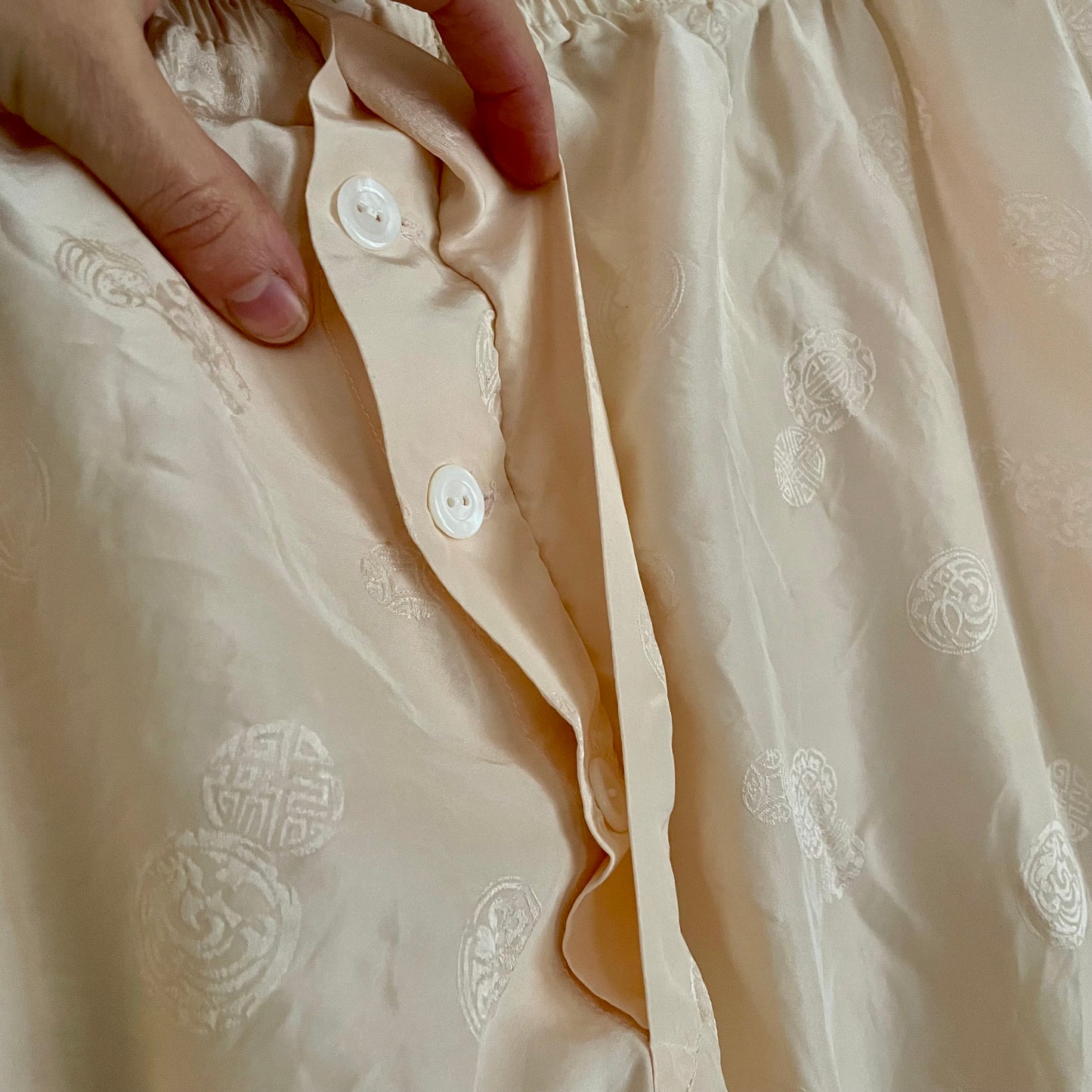 XL vintage pink silk Chinese pajama set