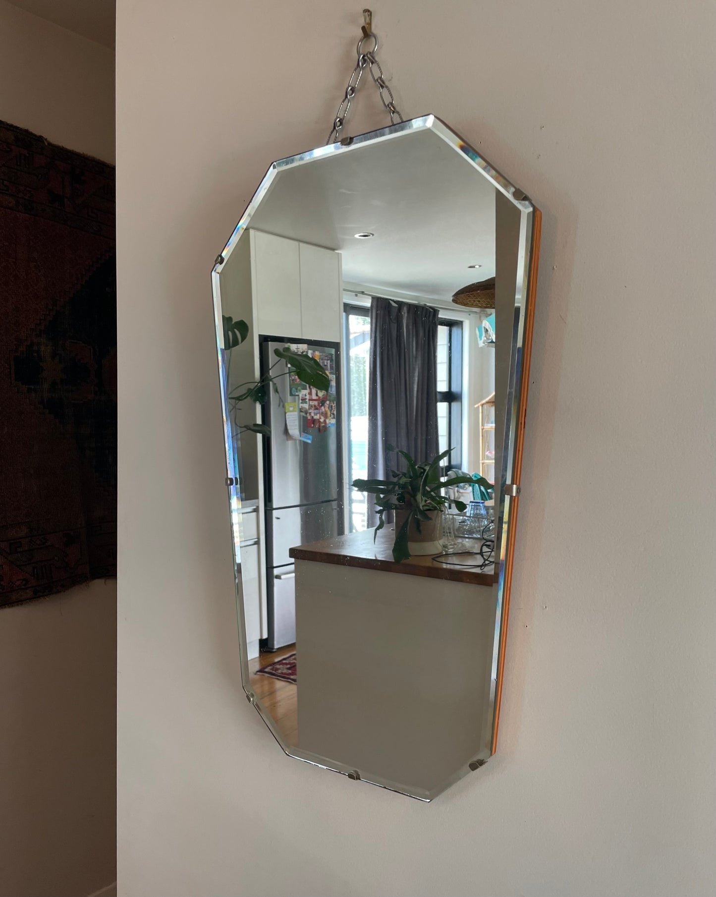 The nail in the coffin - Vintage Trapezoid shaped mirror with beveled edges
