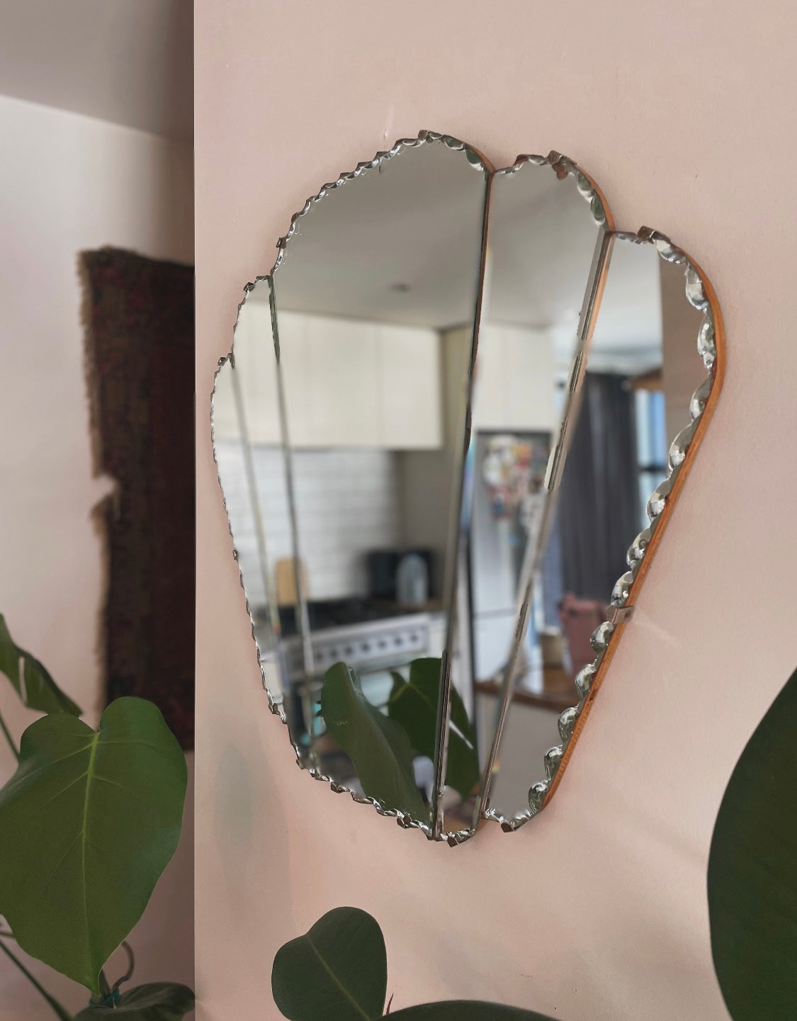 The Seashell Mirror - Vintage frameless mirror with tiered scalloped panels