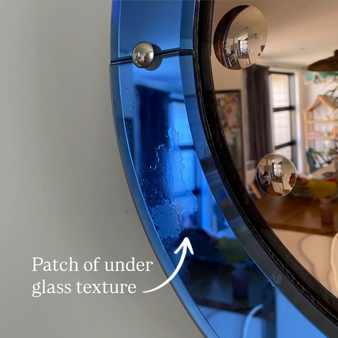 Original Smiths Venus Art Deco clock mirror - Two toned convex blue and pink glass antique bubble mirror