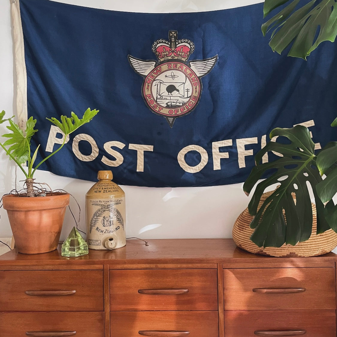 NZ post office flag - large wool and cotton stitched vintage New Zealand post flag