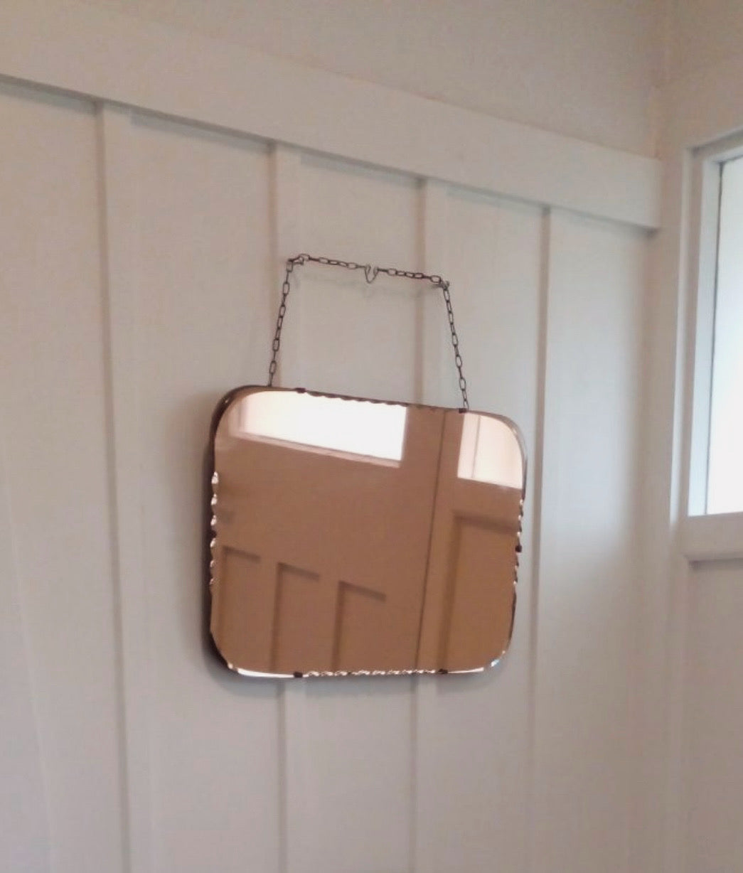 Peachy Keen - art deco mirror with light pink tint