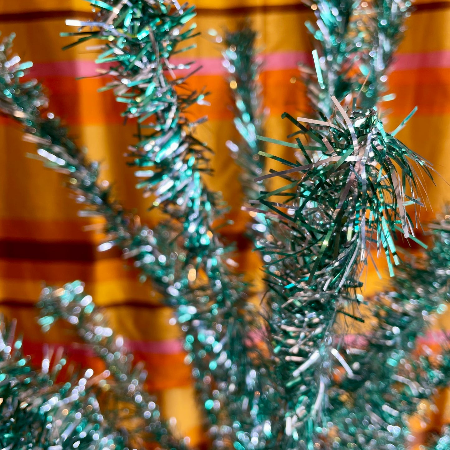 Sparkly silver and green vintage Christmas tree - 6 foot midcentury modern aluminum Xmas tree
