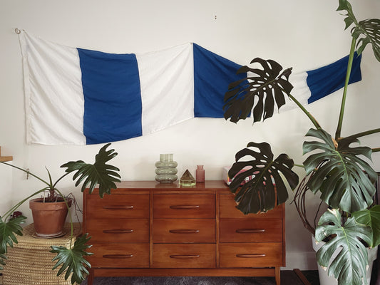 XL blue and white pennant signal flag - vintage nautical flag from Australia