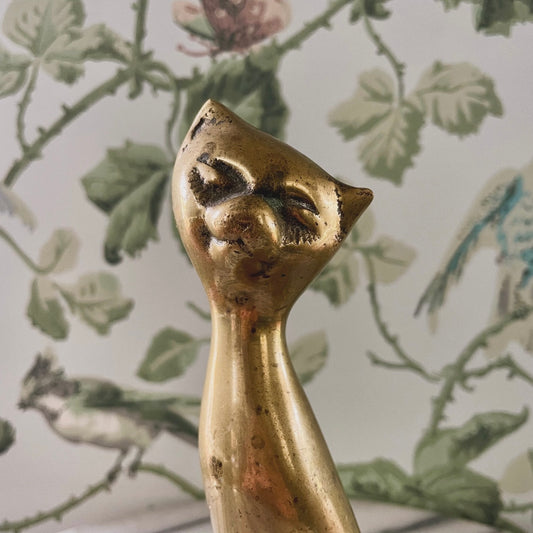 Midcentury Modern brass cat figurine