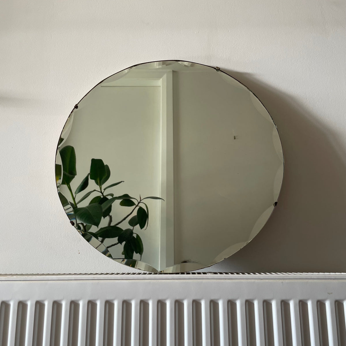 Large round frameless beveled mirror - art deco circle mirror