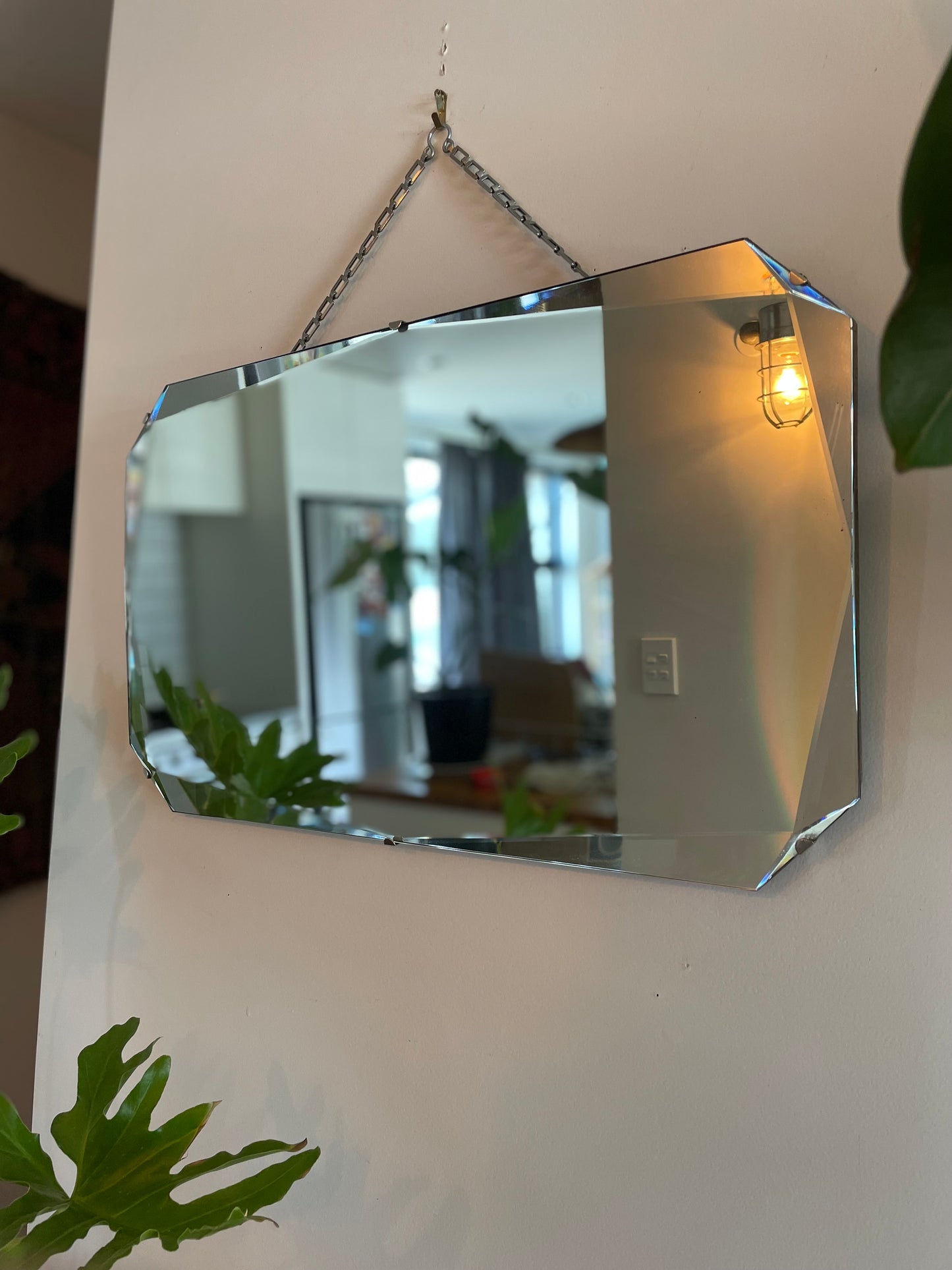 Antique beveled mirror - frameless Art deco mirror