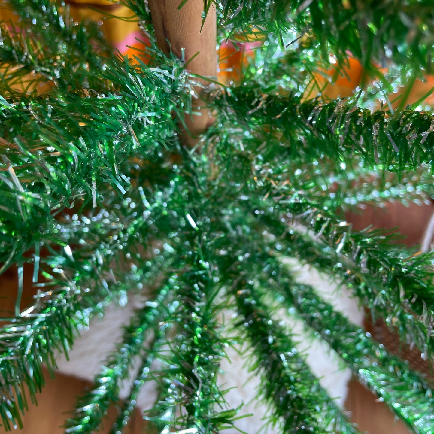 Lime green vintage Christmas tree - 6 foot midcentury modern aluminum Xmas tree - sparkly silver and green