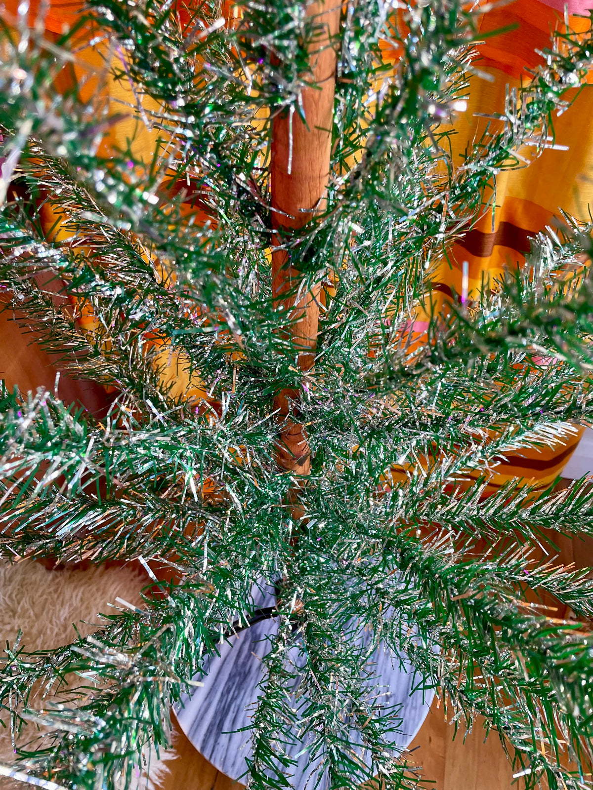 Tinselite Tree - Authentic vintage midcentury modern Christmas tree / retro silver and green tinsel tree