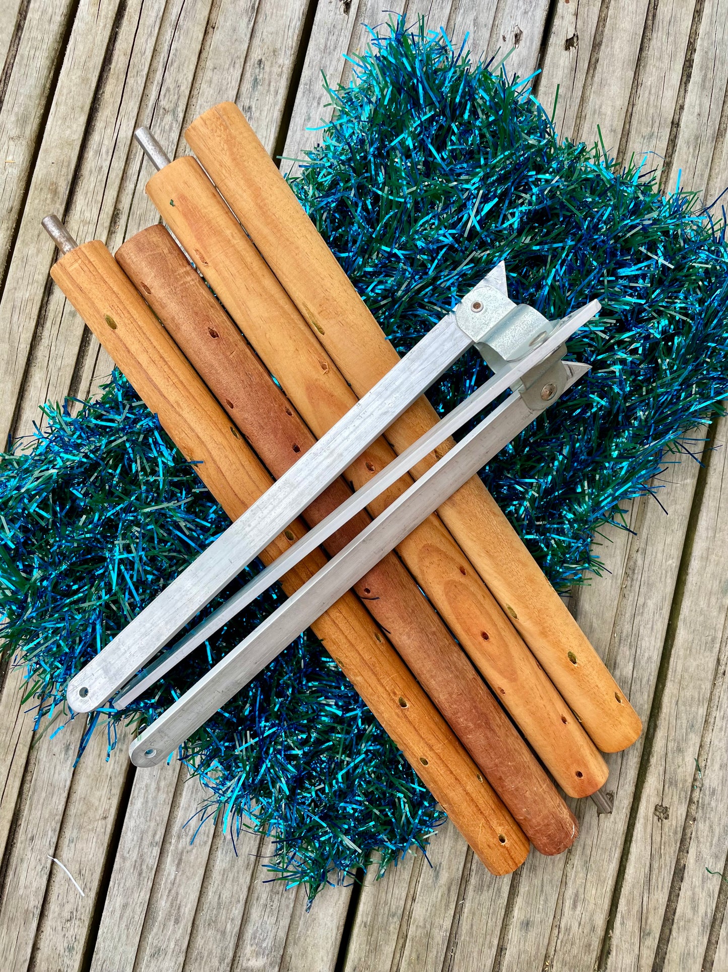 Blue Tui Tree - 7 foot Sparkly blue and green vintage Christmas tree - midcentury modern aluminum Xmas tree