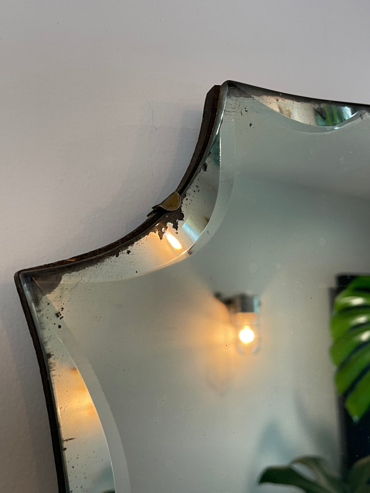 Scalloped Art Deco Mirror - 23.5 inch wide antique frameless mirror