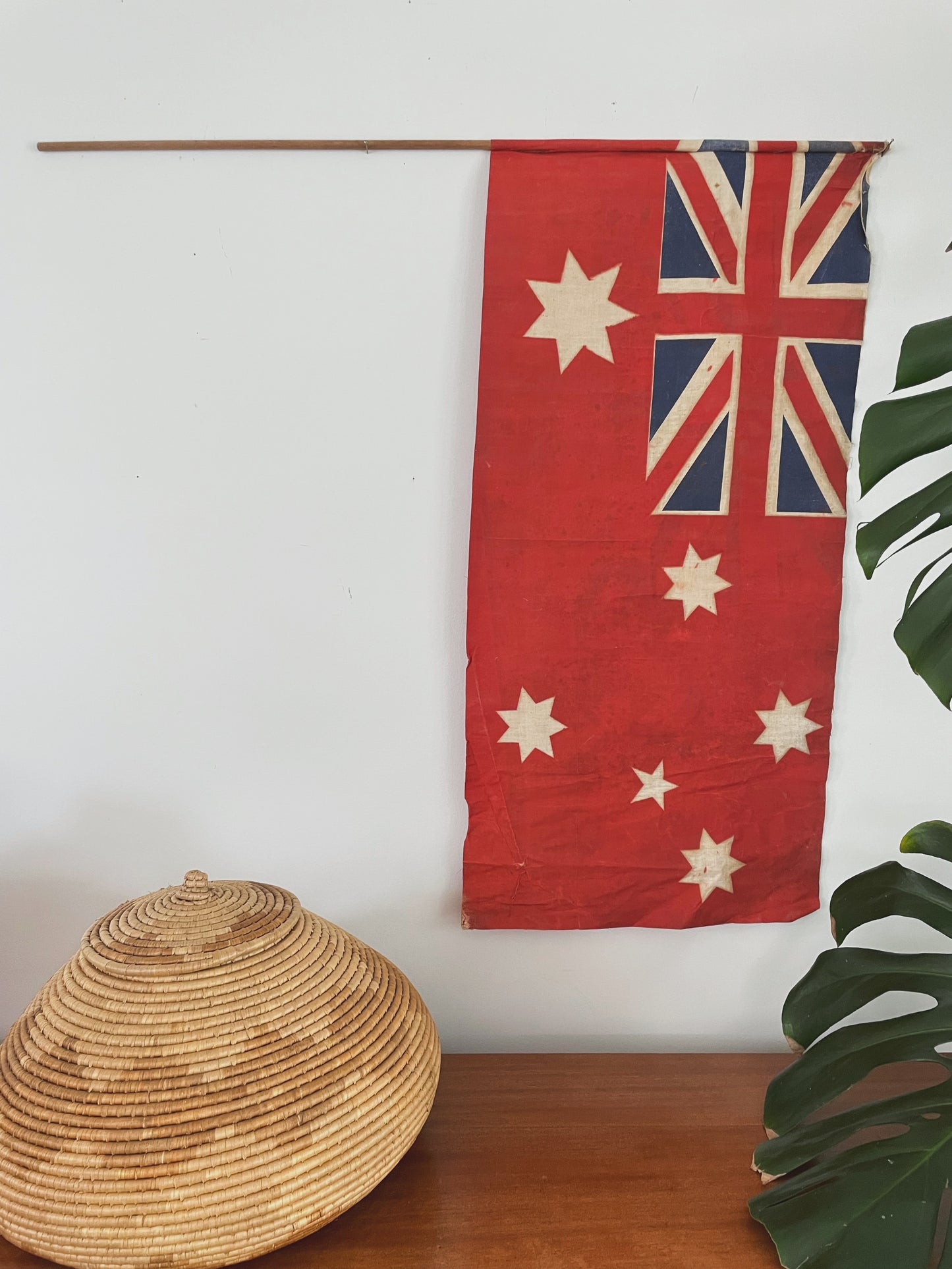 Antique painted parade flag - Australian Red Ensign Flag - vintage parade flag on pole