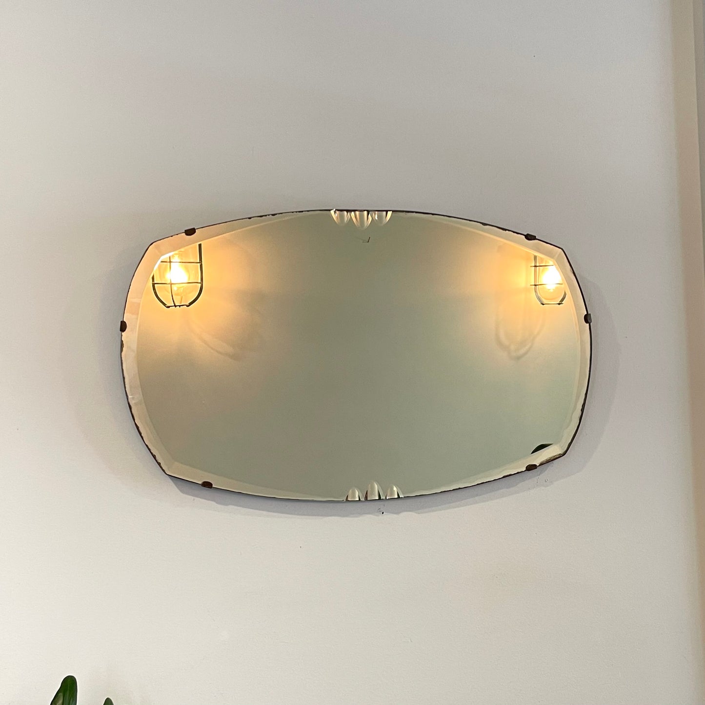 Vintage frameless mirror with beveled edges - antique 1930’s mirror