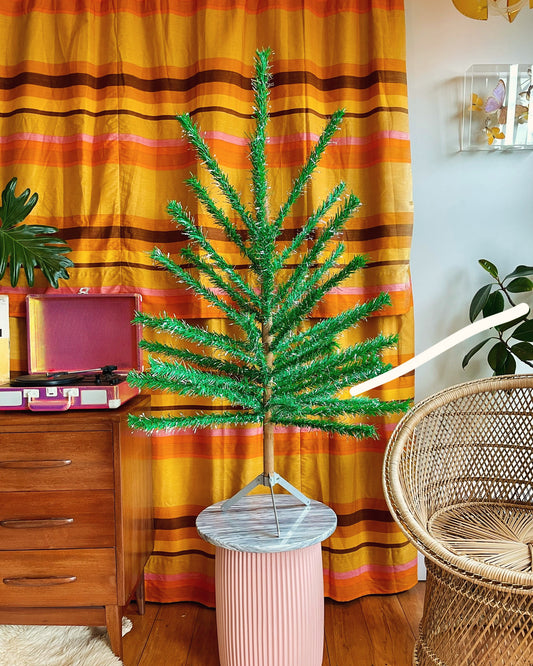 Kelly Green Christmas - Shiny green and silver vintage Christmas tree - 4 foot midcentury modern aluminum Xmas tree