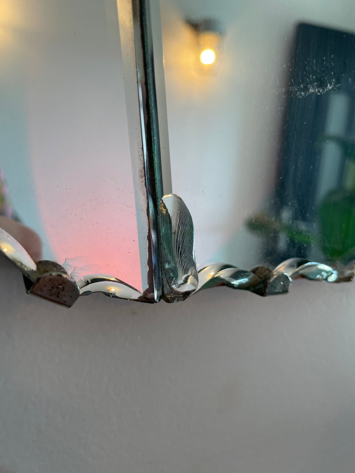 The Seashell Mirror - Vintage frameless mirror with tiered scalloped panels