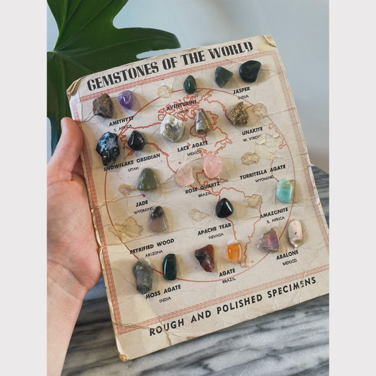 Vintage 1960s Gemstones of the World rock collection - Geology rock specimen sample card