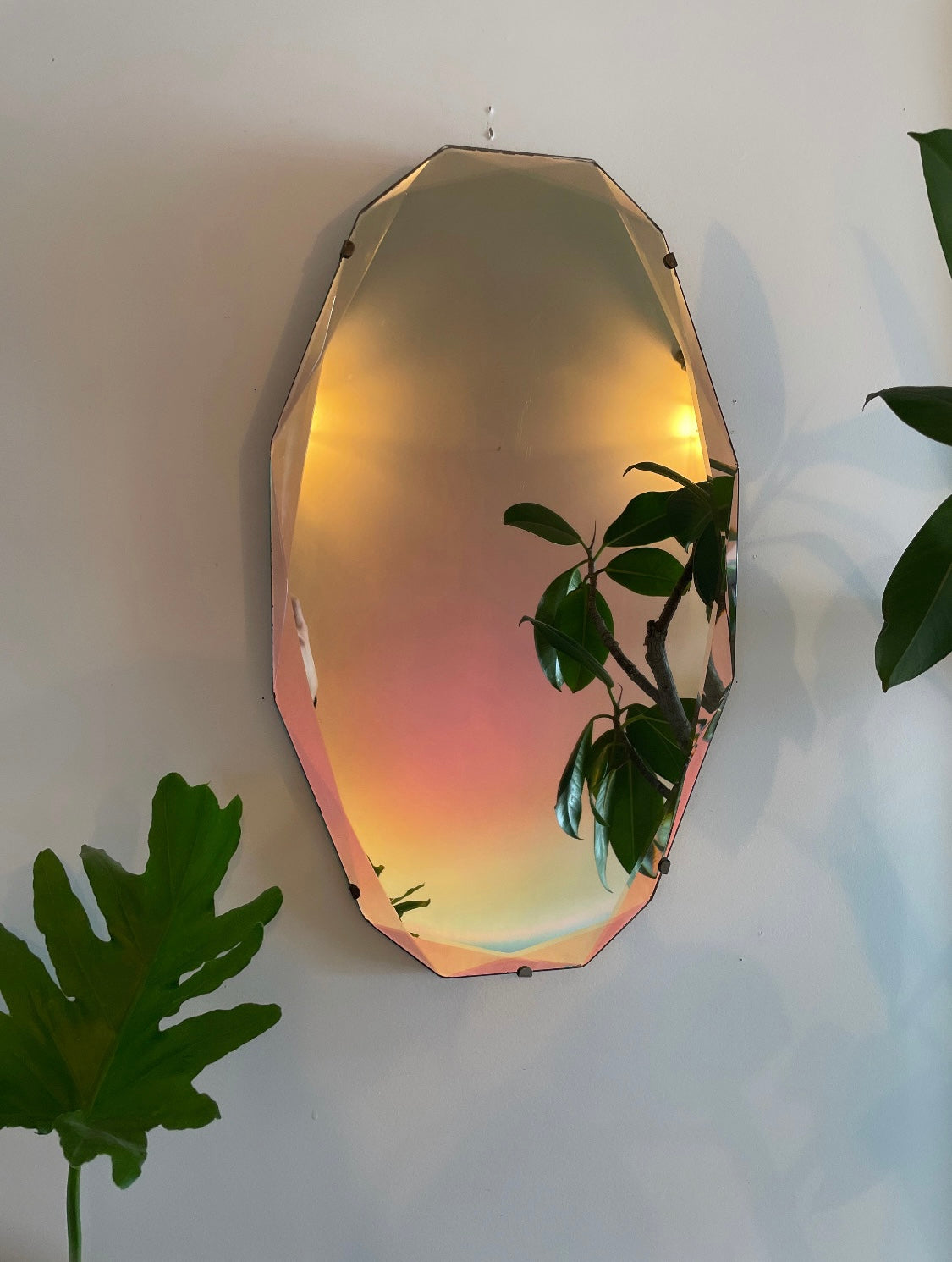 12 sided Art deco mirror with diamond faceted beveled edges