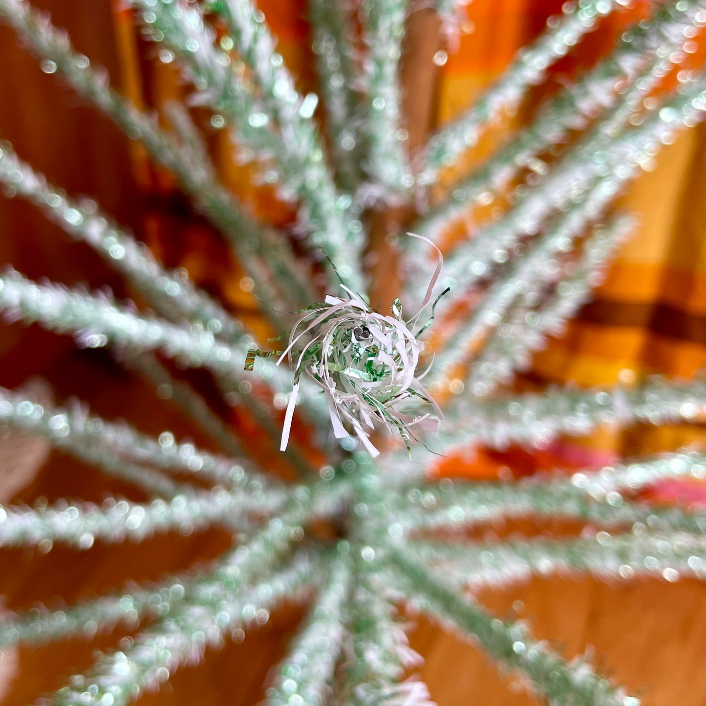 Pistachio Ice Cream - 4 foot Vintage white and green Christmas tree - midcentury modern tinsel xmas tree