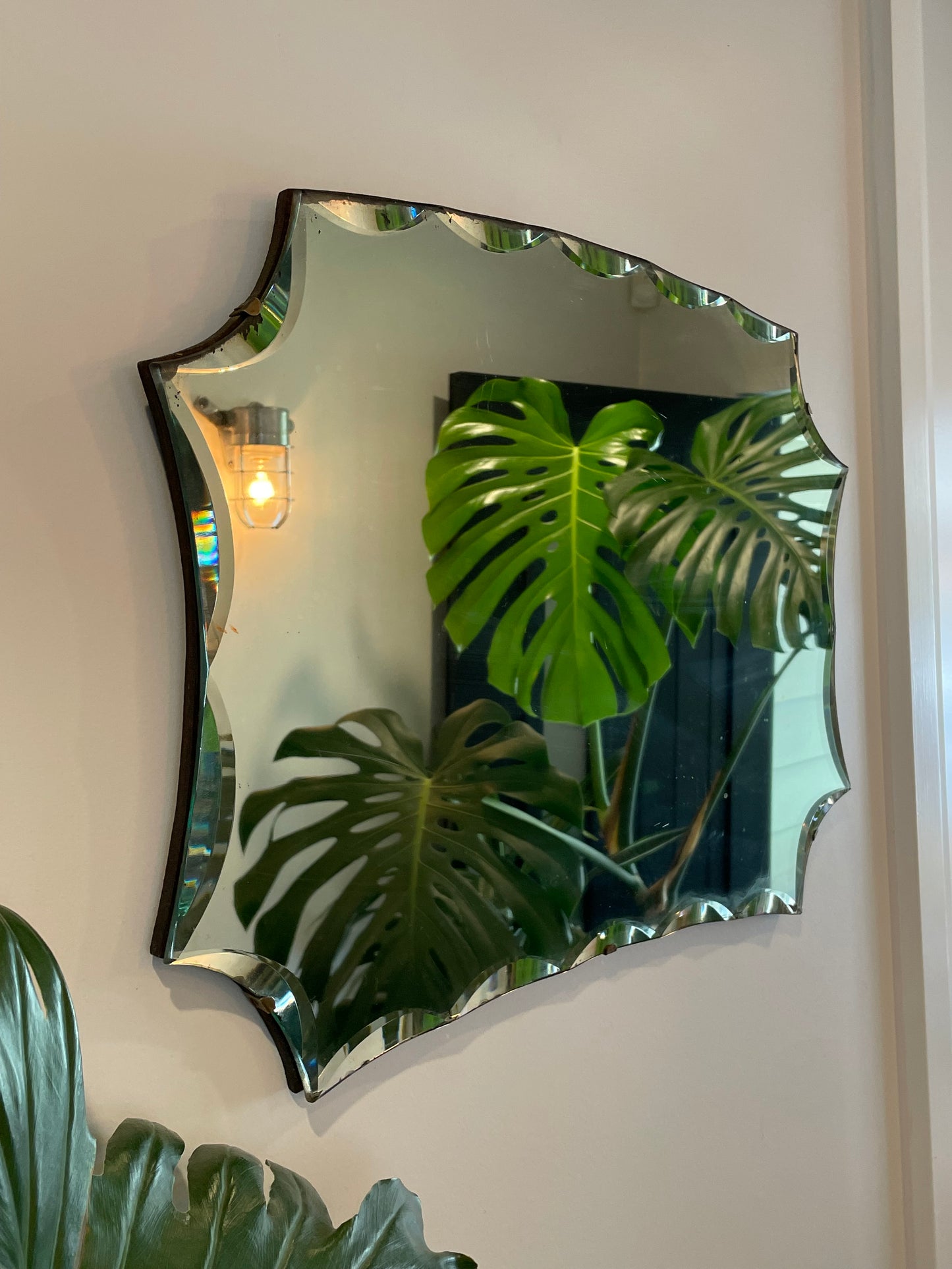 Scalloped Art Deco Mirror - 23.5 inch wide antique frameless mirror