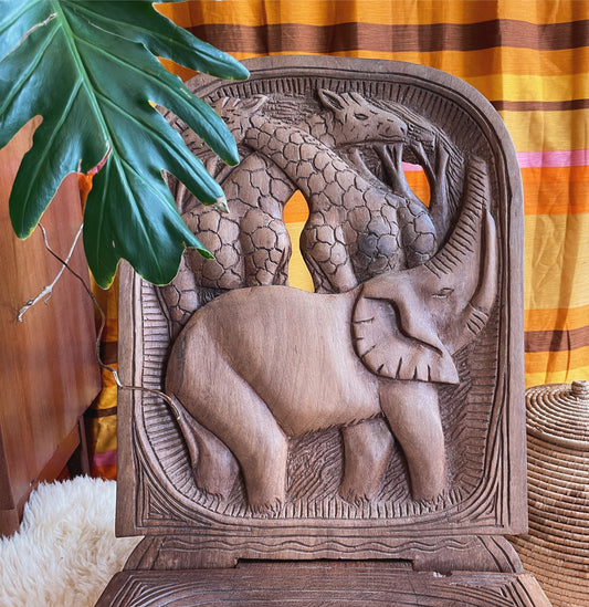 Vintage miniature wooden chair from Africa - traditional hand-carved birthing chair