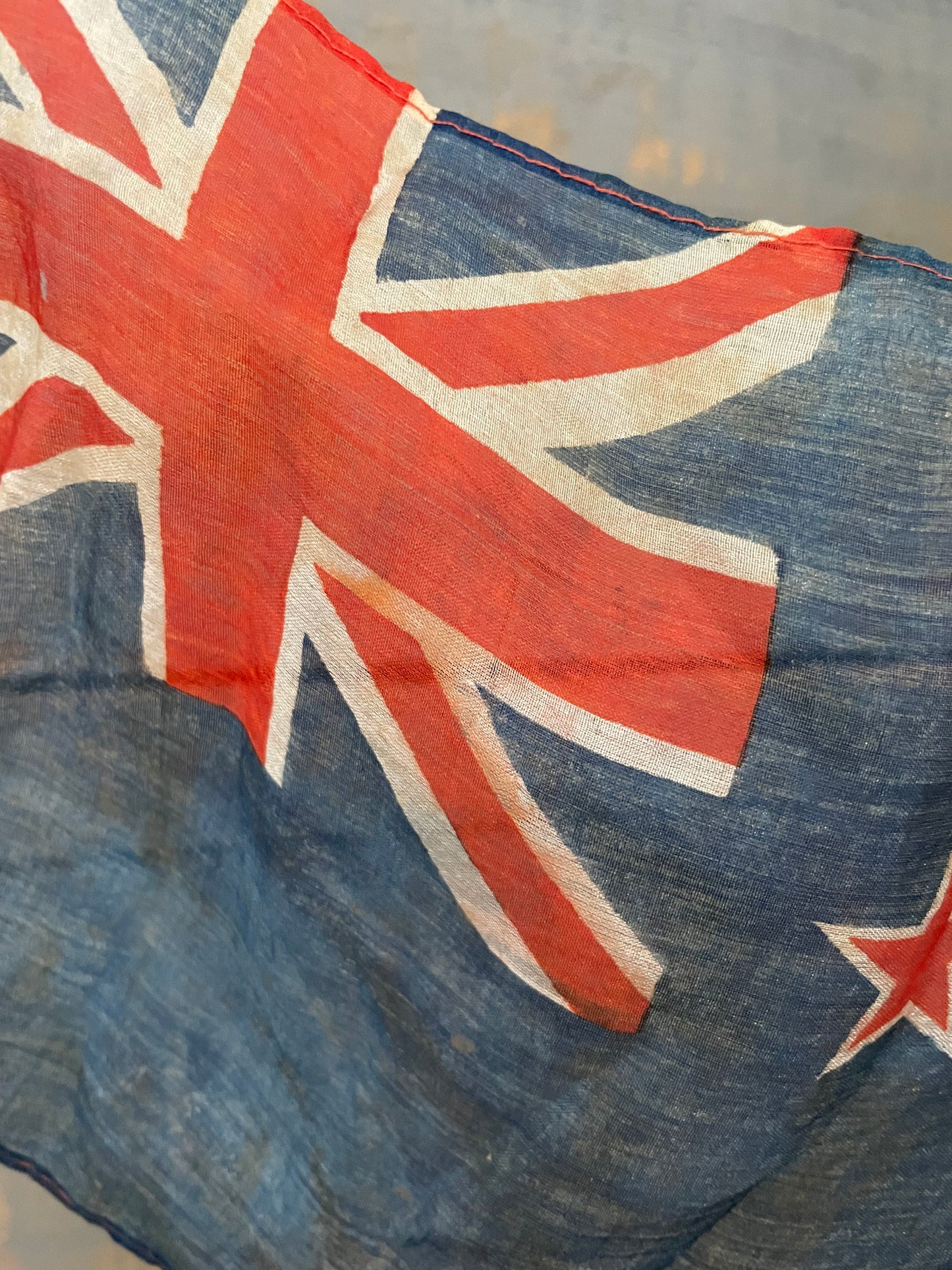 Antique silk parade flag of New Zealand, small ceremonial waving flag on stick