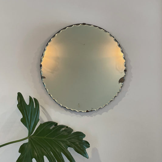 Vintage 14 inches round mirror with pie crust beveled edges