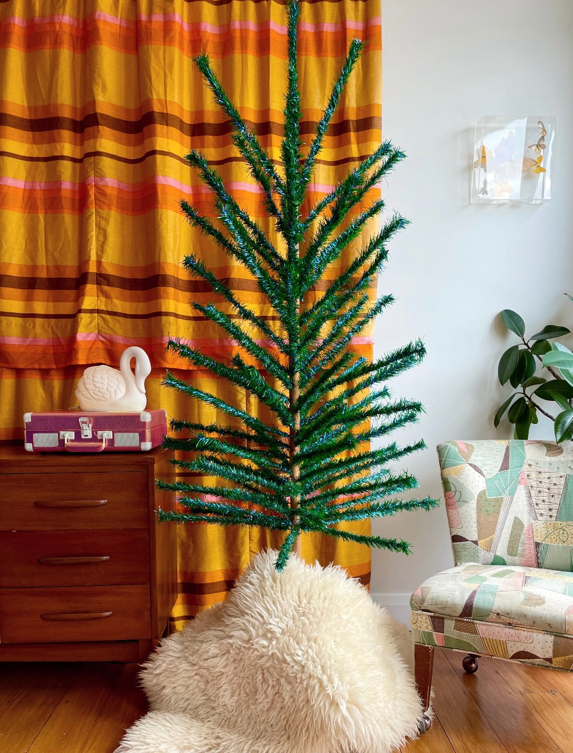 Paua Shell Tree - shiny blue and green MCM vintage Christmas tree - midcentury modern aluminum Xmas tree