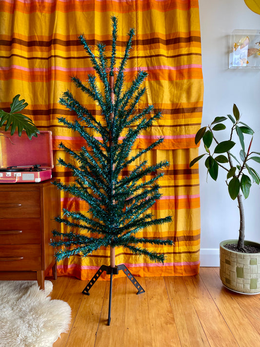 Bourbon Street - Retro blue and green faux Christmas tree - midcentury modern sparkly Xmas tree