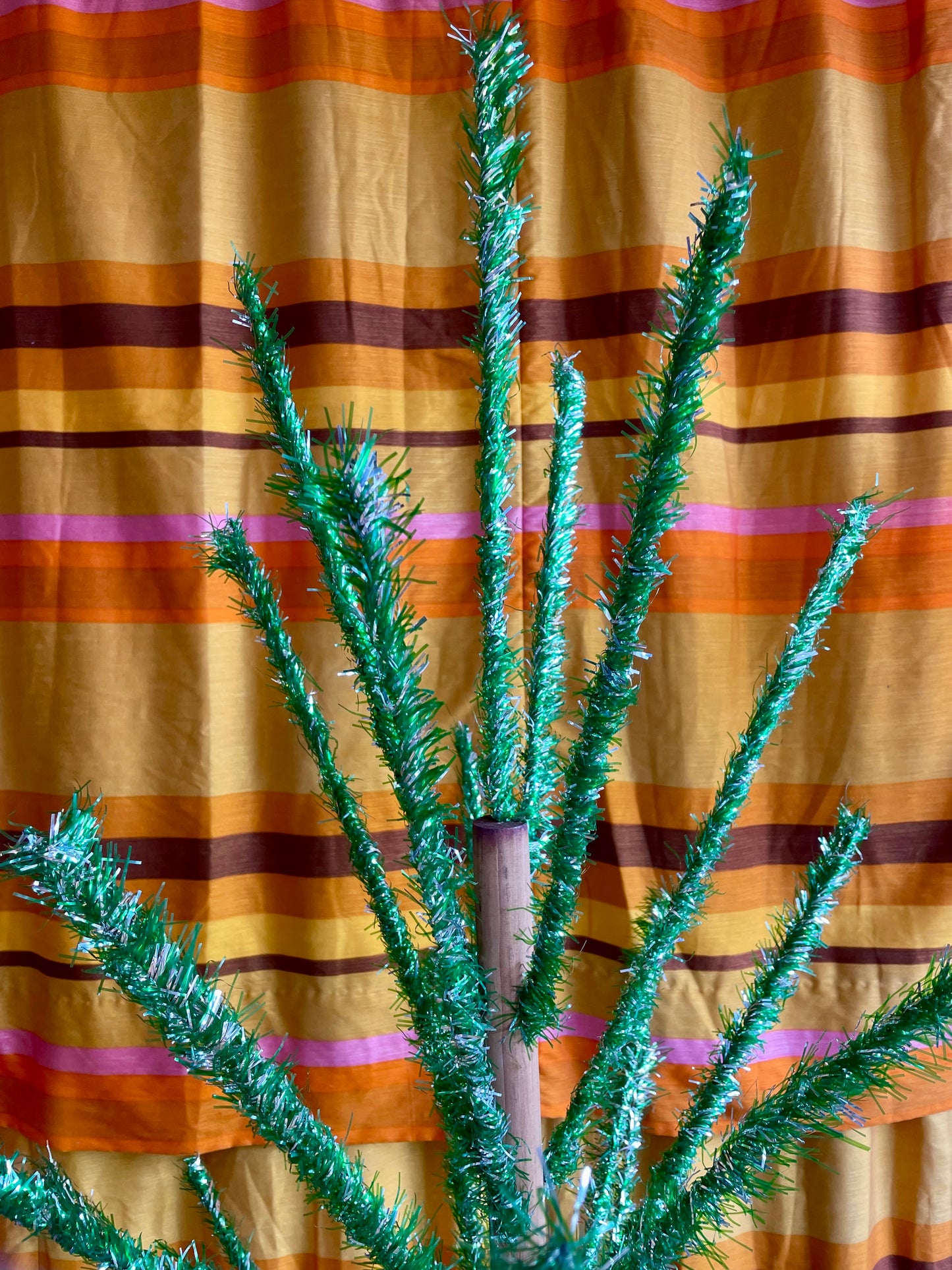 Lime green vintage Christmas tree - 6 foot midcentury modern aluminum Xmas tree - sparkly silver and green