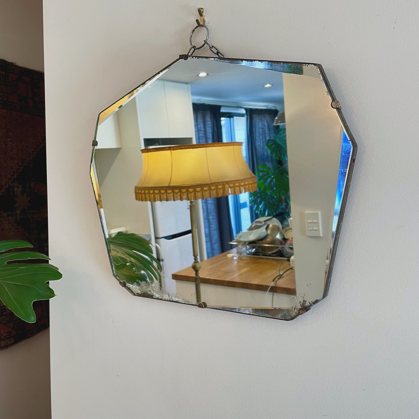 Frameless Art Deco mirror with pointed top