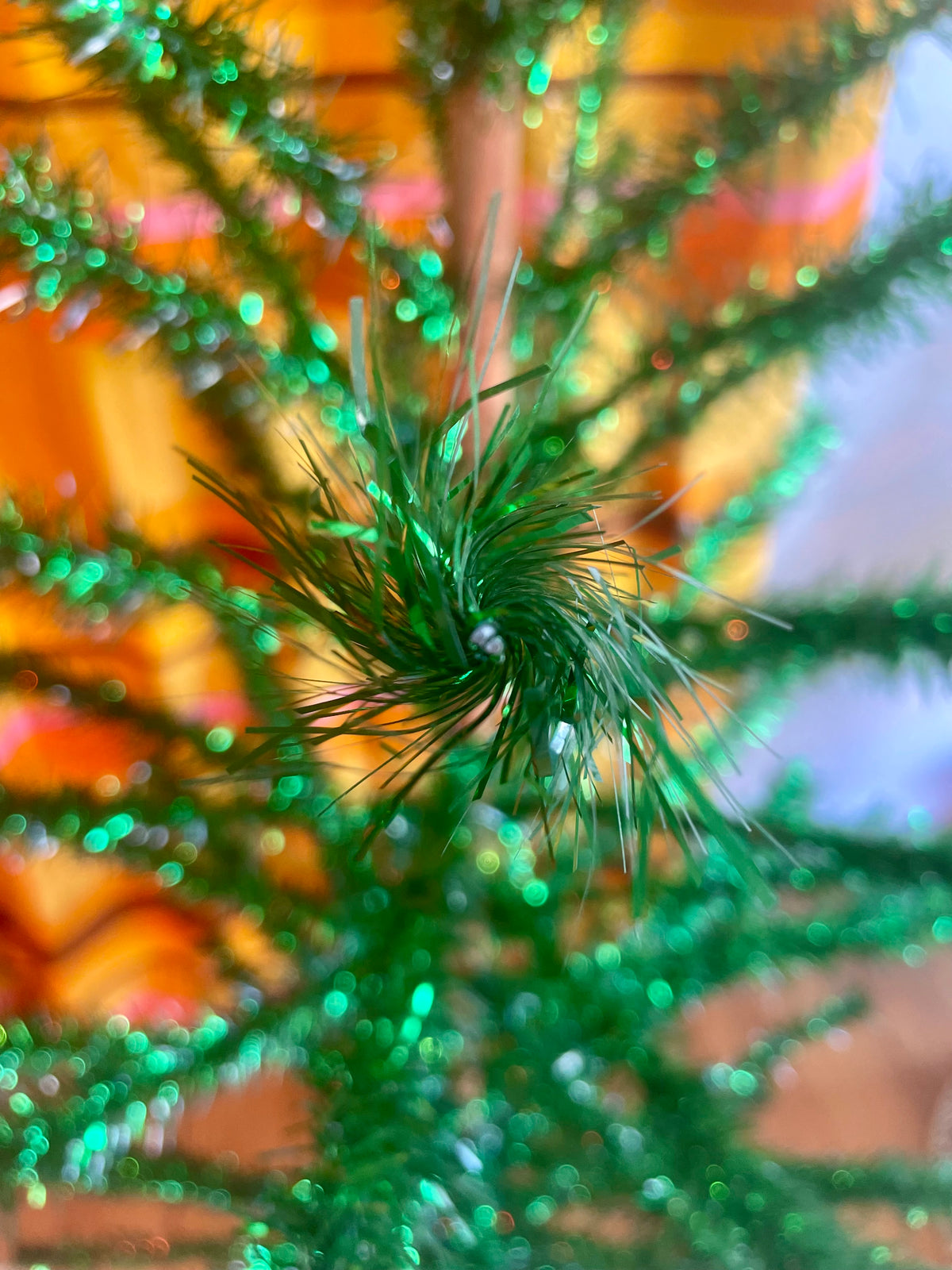 Authentic 6 foot vintage midcentury modern Christmas tree / vintage green tinsel tree