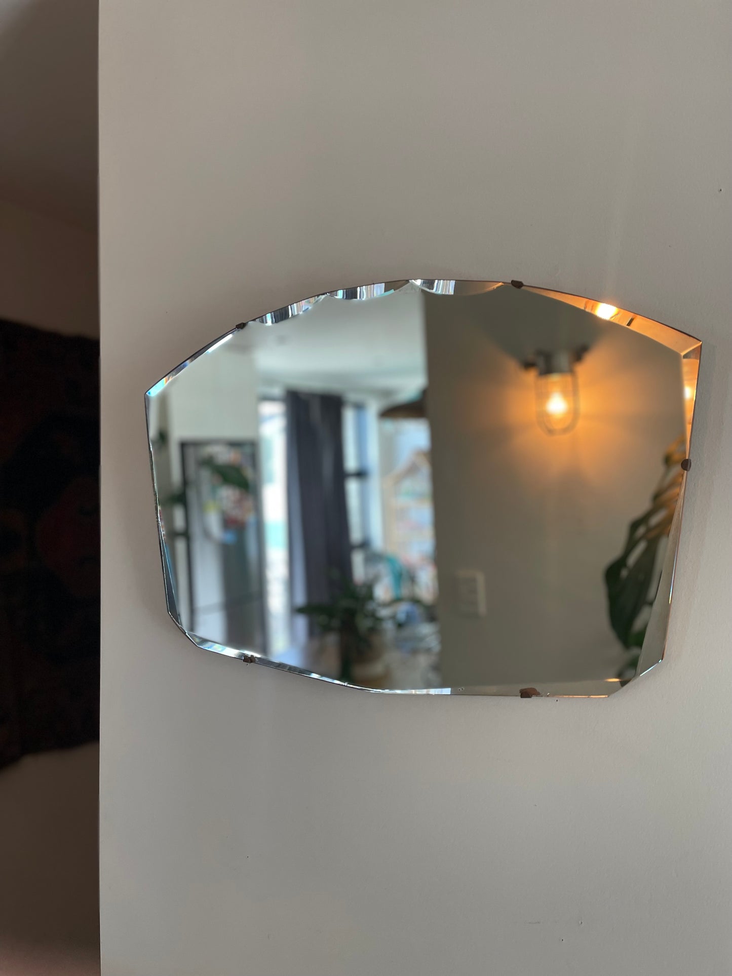 1930s antique art deco frameless mirror