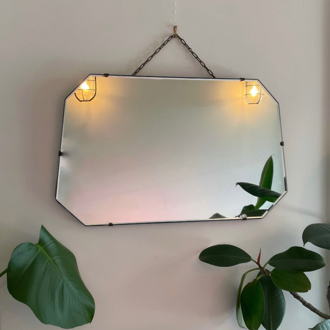 Vintage frameless mirror with beveled edges