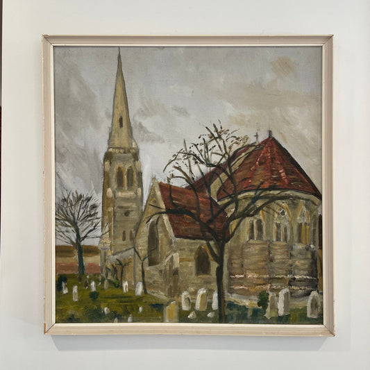 Spooky Hollow - Vintage artwork of church graveyard in autumn