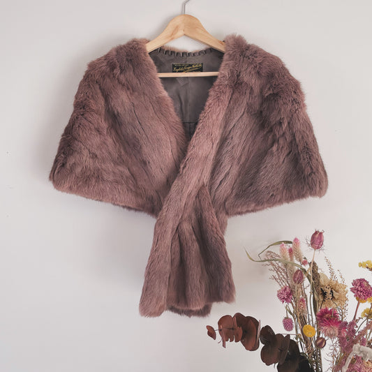 Dusky Mauve Antique fur stole - real fur shrug wrap bolero for winter wedding