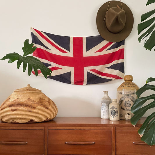 Antique Union Jack parade flag - vintage printed cotton United Kingdom flag