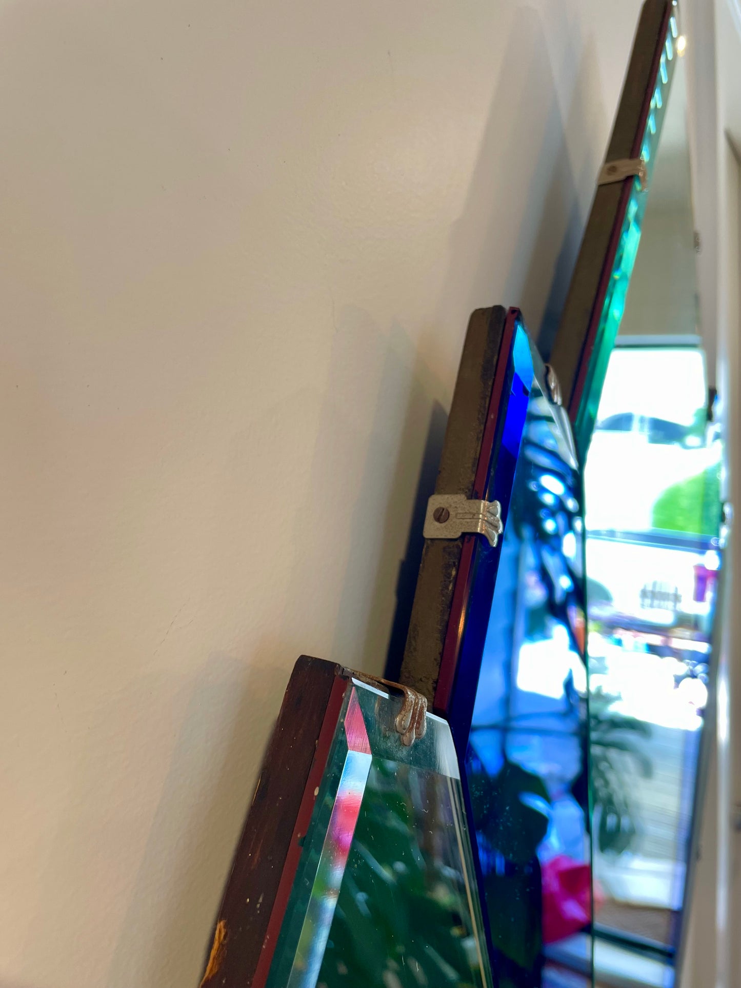 The Cathedral Mirror- Art Deco pointed mirror with cobalt blue glass panels
