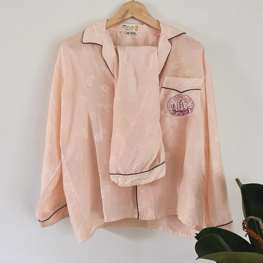 XL vintage pink silk Chinese pajama set